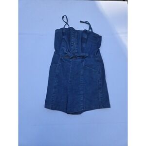 Blashe Denim Romper Women's Medium Blue Sleeveless Button Front Tie Waist